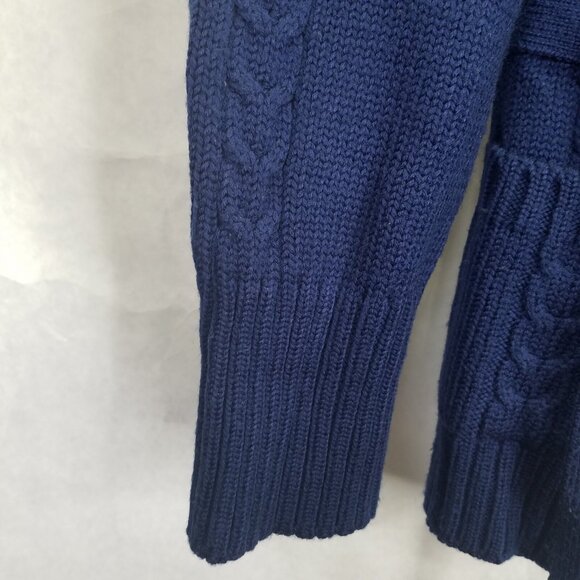 Sirocco Cardigan Women Sm Cable Knit Navy Blue Open Front Belted Classic Vintage - Picture 5 of 13